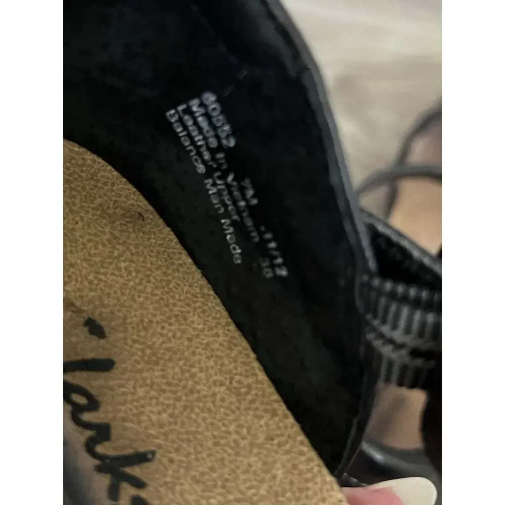 Clarks Bendables Wendy Land Black Leather Closed Toe Wedge Womens 7 Sandals